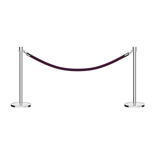 Montour Line Stanchion Post and Rope Kit Pol.Steel, 2 Crown Top 1 Purple Rope C-Kit-2-PS-CN-1-PVR-PE-PS